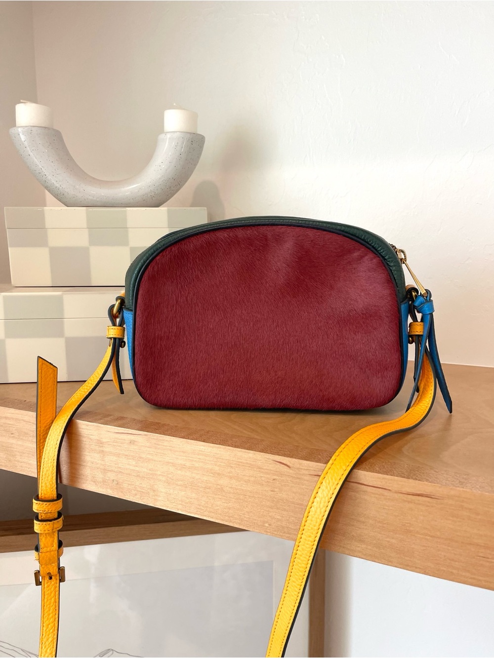 J. Crew Devon Colorblock Haircalf Calf Hair Camera Bag Leather Crossbody Purse